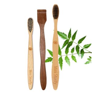 1 Adult bamboo tooth brush|1 Kids bamboo tooth brush|1 Neem Tongue Scraper