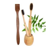 1 Bamboo toothbrush stand |1 Adult & 1 Kids bamboo toothbrush Charcoal Soft Bristles, |1 Neem Tongue Scraper (PACK3)