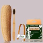 1 Bamboo Cotton ear bud/swab|80 wood stem/160 Swab|1 Adult bamboo toothbrush|1 bamboo tongue cleaner|2 Loufah/loofah Pads, (PACK OF 5)