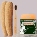 1 Bamboo Cotton ear bud/swab|80 wood stem/160 Swab|1 Adult bamboo toothbrush |2 Loufah/loofah Pads, (PACK OF 4)