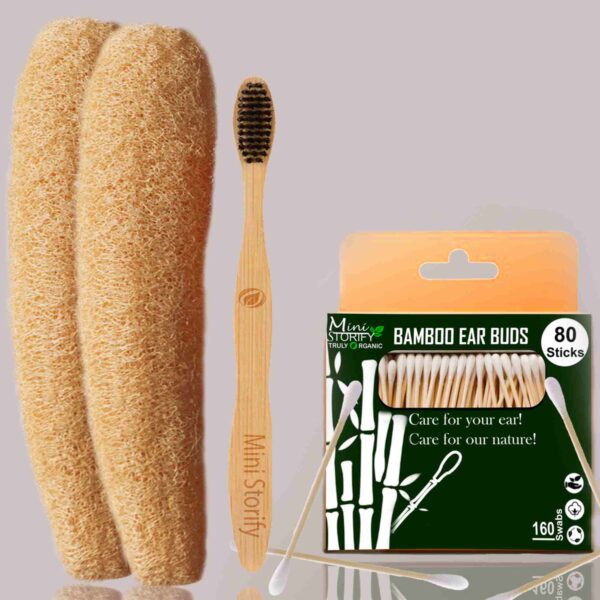 1.Bamboo_Cotton_ear_bud/swab|80_wood_stem/160_Swab|1.Adult_bamboo_toothbrush_|2.Loufah/loofah_Pads,_(PACK_OF_4)