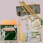 1 Bamboo Cotton ear buds/swabs|80 Stems|1 Adult bamboo tooth brush |2 Oval Loofah Sponge Body scrubber|4 Bamboo Straw (8 inch) (PACK8)