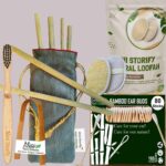 1 Bamboo Cotton Ear Buds 80 Wood Stems/160 Swabss|1 Kids Bamboo Tooth Brush|1 Bamboo Tongue Cleaner|2 Oval Loofah|6 Bamboo Straw8″)(