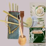 1 Bamboo Cotton Ear Buds 80 Stems|1 Kids Bamboo Tooth Brush|1 Bamboo brush Stand|1 Neem Tongue Cleaner|2 Oval Loofahs|6 Straw8inch)