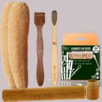 1 Bamboo Cotton Ear Buds 80 Stems/160 Swabs|1 Kids bamboo toothbrush|1 bamboo travel case|1 Pure Neem Tongue Cleaner|2 Loufah/loofah Pads