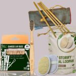 1 Bamboo Cotton ear buds/swabs|80 Stems|1 Kids bamboo tooth brush |2 Oval Loofah Sponge Body scrubber|4 Bamboo Straw (8 inch) (PACK8)