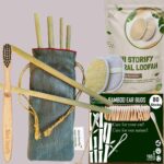 1 Bamboo Cotton Ear Buds 80 Wood Stems/160 Swabs/160swab|1 Kids Bamboo Tooth Brush|2 Oval Loofah/Loufah Pads6 Bamboo Straw (8″)(Pack of 10)