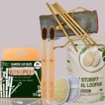 1 Bamboo Cotton ear buds/swabs|80 Stems|2 Adult bamboo tooth brush |2 Oval Loofah Sponge Body scrubber|4 Bamboo Straw (8 inch) (PACK9)