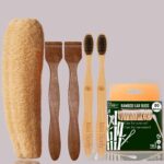 1 Bamboo Cotton Ear Buds 80 Wood Stems/160 Swabs|2 Adult bamboo toothbrush |2 Pure Neem Tongue Cleaner for Adults & Kids|2 Loufah(PACK7)