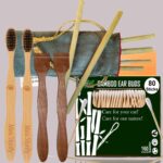 1 Bamboo Cotton Ear Buds 80 Wood Stems/160 Swabs|2 Adult bamboo toothbrush |2 Neem Tongue Scraper for Adults & Kids|6 Bamboo Straw(8 inch)