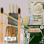 1 Bamboo Cotton Ear Buds 80 Wood Stems/160 Swabss|2 Adult bamboo tooth brush|2 bamboo tongue cleaner|2 Oval Loofah|6 Bamboo Straw8″)(