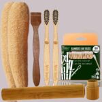 1 Bamboo Cotton Ear Buds 80 Stems/160 Swabs|2 Kids bamboo toothbrush|1 bamboo travel case|1 Pure Neem Tongue Cleaner|2 Loufah/loofah Pads