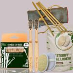 1 Bamboo Cotton ear buds/swabs|80 Stems|2 Kids bamboo tooth brush |2 Oval Loofah Sponge Body scrubber|4 Bamboo Straw (8 inch) (PACK9)