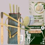 1 Bamboo Cotton Ear Buds 80 Wood Stems/160 Swabs/160swab|2 Kids Bamboo Tooth Brush|2 Oval Loofah/Loufah Pads6 Bamboo Straw (8″)(Pack of 11)