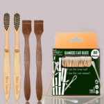 1 Bamboo Cotton Ear bud/swab|80 Wood stem/160 Swab|2 Kids Bamboo toothbrush|2 Neem Tongue Scraper (Pack of 5)
