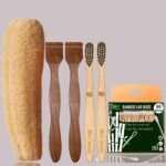 1 Bamboo Cotton Ear Buds 80 Wood Stems/160 Swabs|2 Kids bamboo toothbrush |2 Pure Neem Wood Tongue Cleaner|2 LoufahSponge Body scrubber(