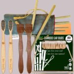 1 Bamboo Cotton Ear Buds 80 Wood Stems/160 Swabs|2 Kids bamboo toothbrush |2 Neem Tongue Scraper for Adults & Kids|6 Bamboo Straw(8 inch)