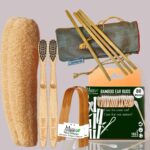 1 Bamboo Cotton Ear Buds 80 Stems/160 Swabs|2 Kids bamboo toothbrush|2 bamboo tongue cleaner|2 LoufahSponge Body scrubber|4 Bamboo Straw8″)