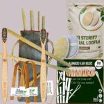 1 Bamboo Cotton Ear Buds 80 Wood Stems/160 Swabss|2 Kids Bamboo Tooth Brush|2 Bamboo Tongue Cleaner|2 Oval Loofah|6 Bamboo Straw8″)(