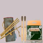 1 Bamboo Cotton ear bud/swab|80 wood stem/160 Swab|2 Kids bamboo toothbrush|4 Bamboo Straw (8″) (PACK OF 7)