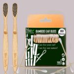 1 Bamboo Cotton Ear Buds 80 Wood Stems/160 Swabs |2 Kids Bamboo Tooth Brush (Pack of 3)