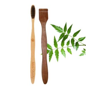 1 Adult bamboo tooth brush |1 Neem Tongue Scraper (PACK OF 2)