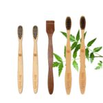 2 Adult bamboo tooth brush|2 Kids bamboo tooth brush|1 Neem Tongue Scraper (PACK OF 5)