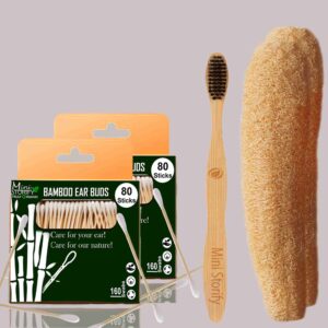 2 Bamboo Cotton Ear Buds/swabs|80 Stems / 160 Swabs|1 Adult Bamboo Tooth Brush|6 Bamboo Straw (8″)(Pack of 9)