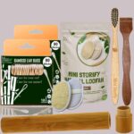 2 Bamboo Cotton ear buds/swabs|80 Stems|1 Kids bamboo tooth brush|1 bamboo travel case|1 Pure Neem Tongue Cleaner|2 Oval Loofahs