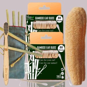 2 Bamboo Cotton Ear Buds/swabs |80 Stems |1 Kids Bamboo Tooth Brush|2 Loufah/loofah Pads6 Bamboo Straw (8 inch) (Pack of 11)