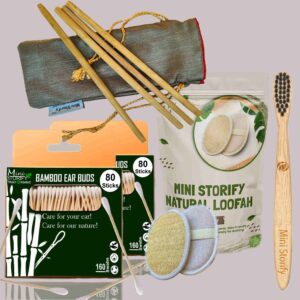 2 Bamboo Cotton ear buds/swabs |80 Stems |1 Kids bamboo tooth brush|2 Oval Loofah/Loufah Pads4 Bamboo Straw (8 inch) (PACK OF 9)