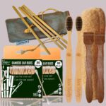 2 Bamboo Cotton ear buds/swabs|80 Stems|2 Adult bamboo tooth brush|2 Pure Neem Tongue Cleaner|2 Loufah/loofah Pads|4 Bamboo Straw8 inch)