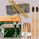 2 Bamboo Cotton Ear Buds/swabs|80 Stems|2 Adult Bamboo Tooth BrushCharcoal Soft Bristles,Oral Cleaning|2 Bamboo Tongue Cleaner|4 Straw8″)