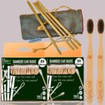 2 Bamboo Cotton Ear Buds/swabs|80 Stems/160 Swabs|2 Adult Bamboo Tooth BrushCharcoal Soft Bristles,Natural,Oral Cleaning|4 Bamboo Straw8″)