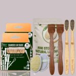 2 Bamboo Cotton ear buds/swabs|80 Stems|2 Kids bamboo tooth brush|2 Pure Neem Wood Tongue Cleaner for Adults & Kids|2 Oval Loofah