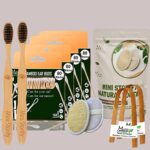 4 Bamboo Cotton ear buds/swabs|80 Stems|2 Adult bamboo tooth brush |2 bamboo tongue cleaner|2 Oval Loofah (PACK10)