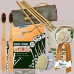 4 Bamboo Cotton Ear Buds 80 Stems/160 Swabs|2 Adult bamboo toothbrush|2 bamboo tongue cleaner|2 Oval LoofahBody scrubber|4 Bamboo Straw8″)
