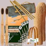 4 Bamboo Cotton Ear Buds 80 Stems/160 Swabs|2 Adult bamboo toothbrush|2 bamboo tongue cleaner|2 LoufahSponge Body scrubber|4 Bamboo Straw8″)