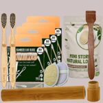 4 Bamboo Cotton Ear Buds 80 Wood Stems/160 Swabs|2 Kids bamboo toothbrush |1 bamboo travel case|1 Pure Neem Tongue Cleaner|2 Oval Loofah