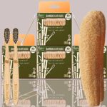 4 Bamboo Cotton ear bud/swab|80 wood stem/160 Swab|2 Kids bamboo toothbrush |2 Loufah/loofah Pads, (PACK OF 8)