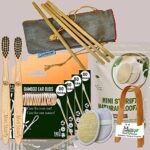 4 Bamboo Cotton Ear Buds 80 Stems/160 Swabs|2 Kids bamboo toothbrush|2 bamboo tongue cleaner|2 Oval LoofahBody scrubber|4 Bamboo Straw8″)