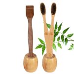 2 Bamboo toothbrush stand|2 Adult bamboo toothbrush|1 Pure Neem Tongue Cleaner/Tongue Scraper For Adult & Kids (PACK5)