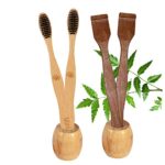 2 Bamboo toothbrush stand|2 Adult bamboo toothbrush|2 Pure Neem Tongue Cleaner/Tongue Scraper For Adult & Kids (PACK6)