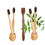 2 Bamboo toothbrush stand|1 Adult & 2 Kids bamboo toothbrush Charcoal Soft Bristles, |1 Neem Tongue Scraper (PACK5)