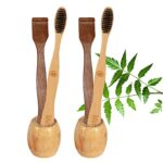 2 Bamboo toothbrush stand|2 Adult bamboo toothbrush |2 Pure Neem Tongue Cleaner/Tongue Scraper For Adult & Kid (PACK6)