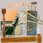 4 Bamboo Cotton Ear Buds 80 Stems|1 Kids bamboo tooth brush|1 bamboo travel case|1 Pure Neem Tongue Cleaner|2 Oval Loofh pad6 Straw8″)