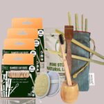4 Bamboo Cotton Ear Buds 80 Stems|1 Kids bamboo tooth brush|1 Bamboo brush Stand|1 Pure Neem Tongue Cleaner2 Oval Loofh Pad|6 Straw8″)