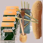 4 Bamboo Cotton Ear Buds 80 Stems|1 Kids bamboo tooth brush|1 Bamboo brush Stand|1 Pure Neem Tongue Cleaner|2 Loofah Pad|6 Straw8″)