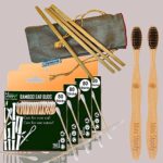 4 Bamboo Cotton Ear Buds/swabs|80 Stems/160 Swabs|2 Adult Bamboo Tooth BrushCharcoal Soft Bristles,Natural,Oral Cleaning|4 Bamboo Straw8″)