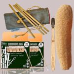 2 Bamboo Cotton ear buds/swabs |80 Stems |1 Kids bamboo tooth brush|2 Loufah/loofah Pads4 Bamboo Straw (8 inch) (PACK OF 9)